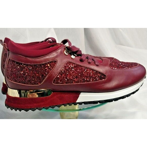 Rare Vinci Sneaker Burgundy Leather Glitter Gold Size 41 Italy - Picture 4 of 16
